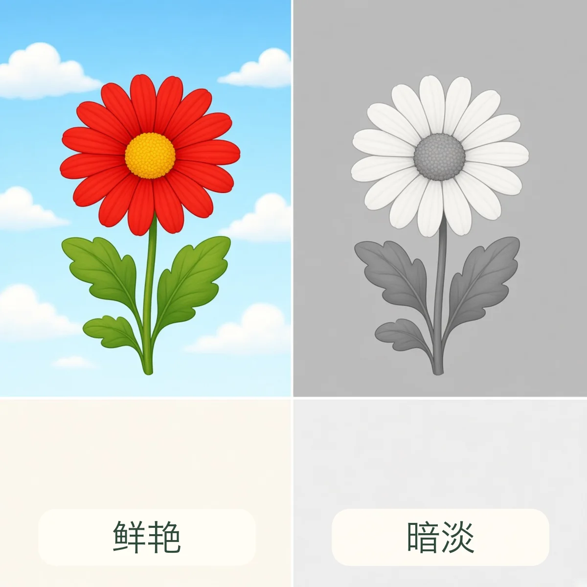 鲜艳 vivid，暗淡 dull