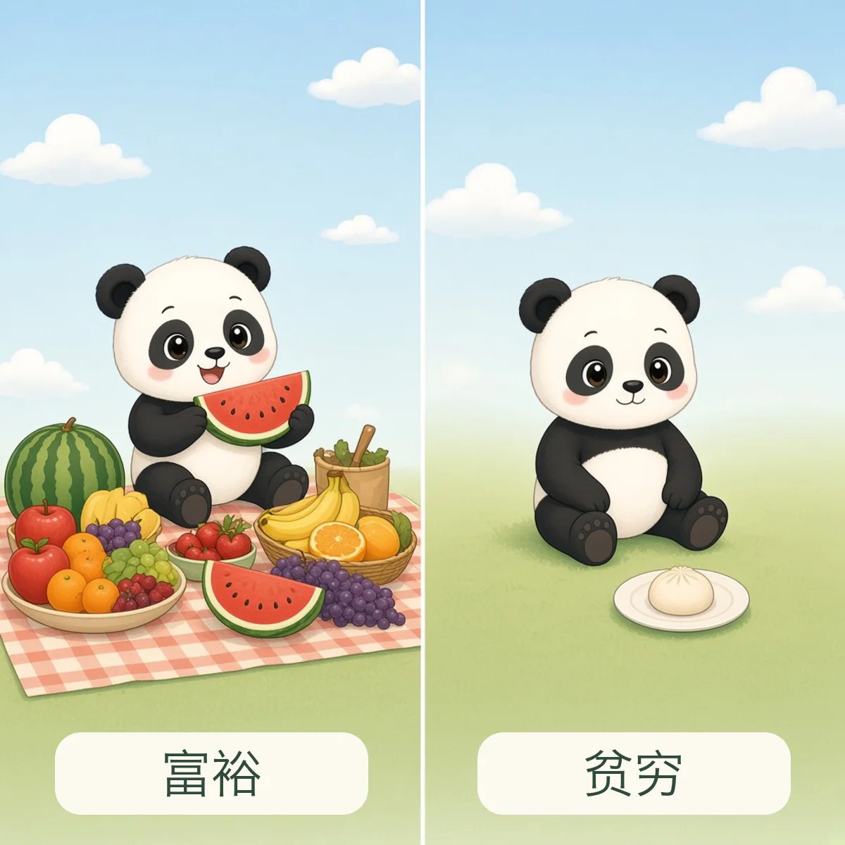 富裕 wealthy，贫穷 poor