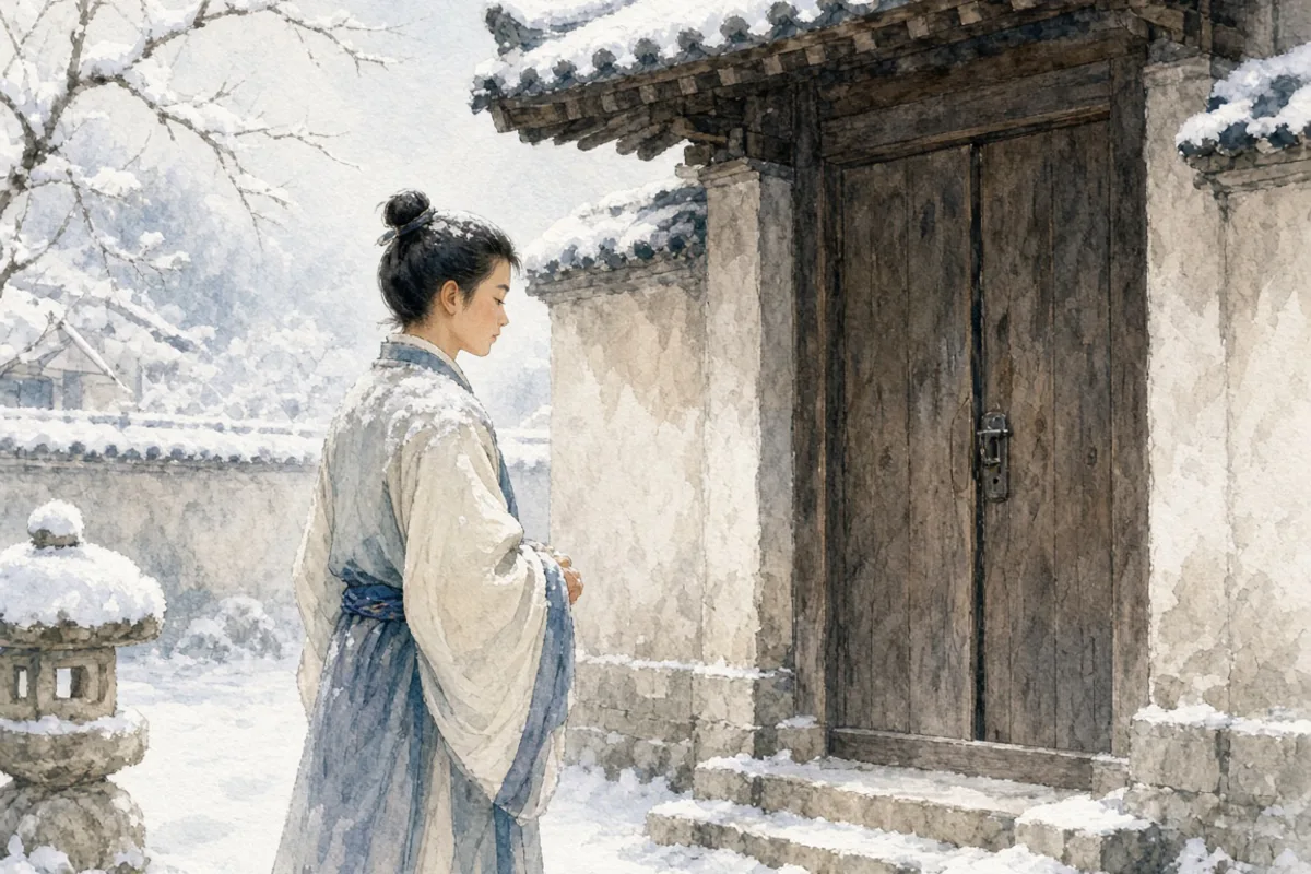 插画：程门立雪，比喻尊敬老师，诚心求教