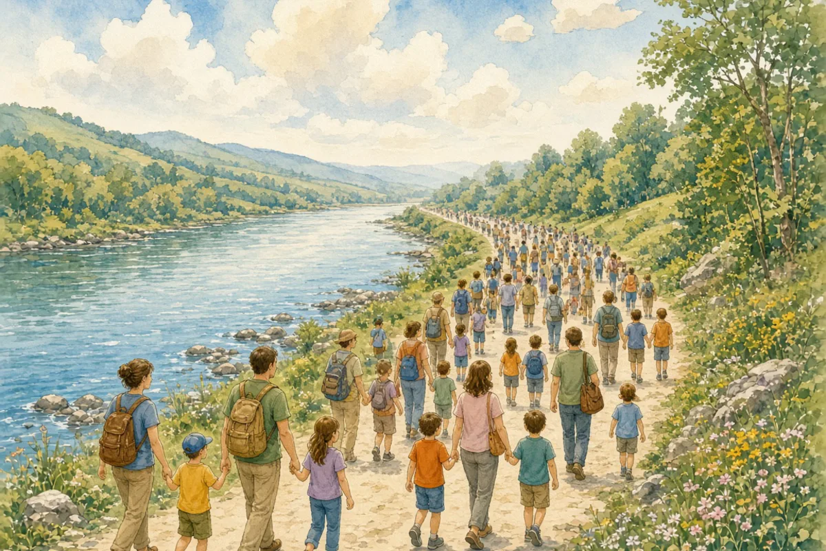 插画：浩浩荡荡，形容水势广大，也形容人流或声势浩大