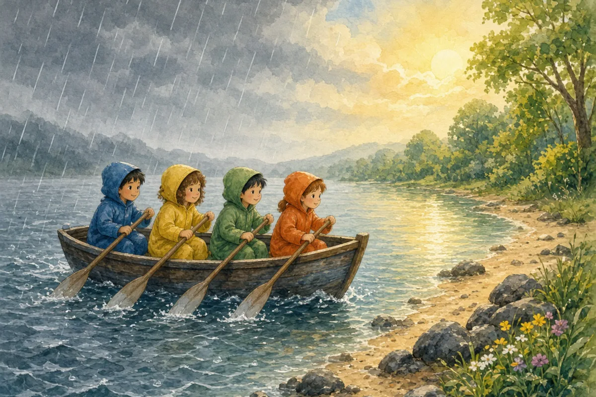 插画：和衷共济，比喻同心协力，克服困难