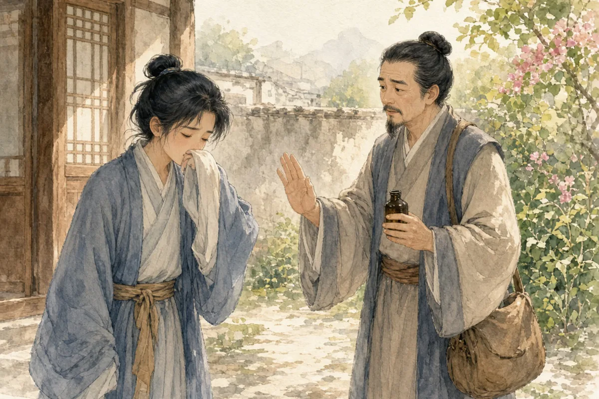 插画：讳疾忌医，比喻怕人批评，不肯改正缺点