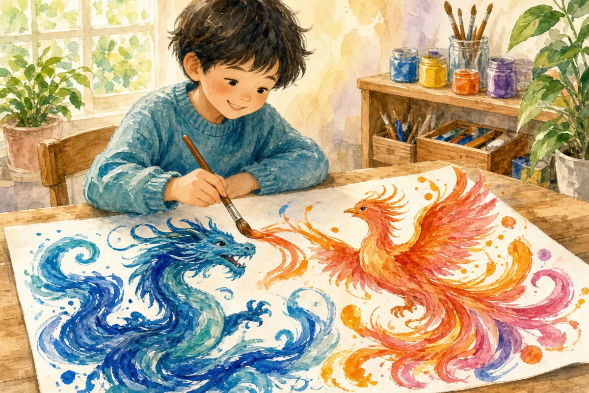 插画：龙飞凤舞，形容书法笔势有力，也形容山势蜿蜒