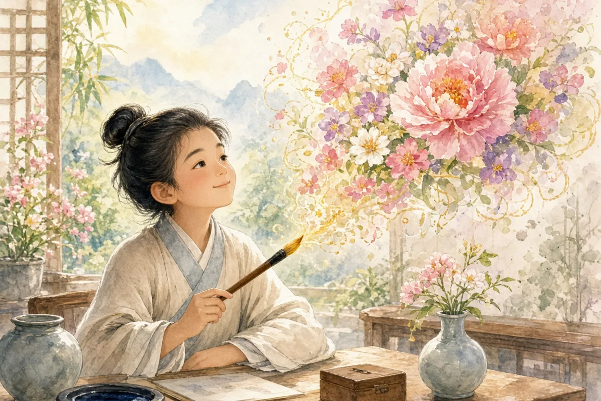 插画：梦笔生花，比喻才思迸发，写出好文章