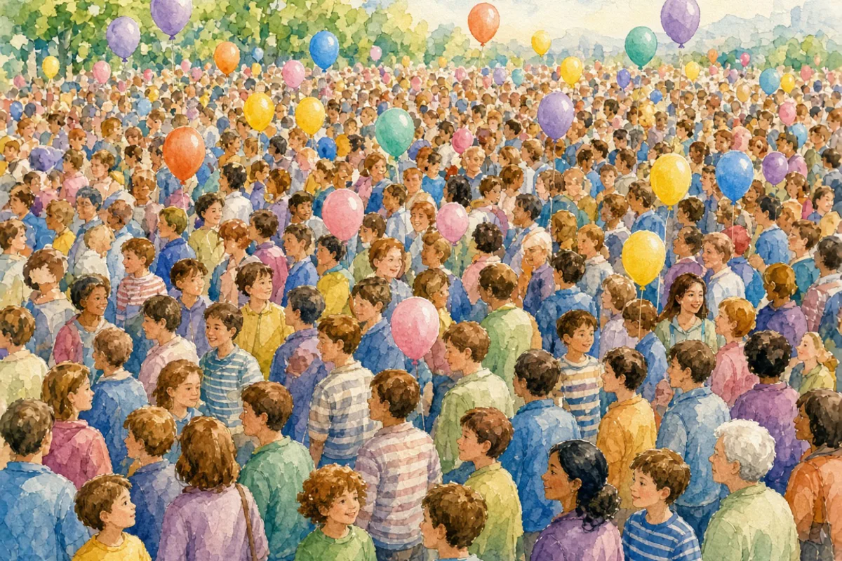 插画：人山人海，形容人聚集得非常多