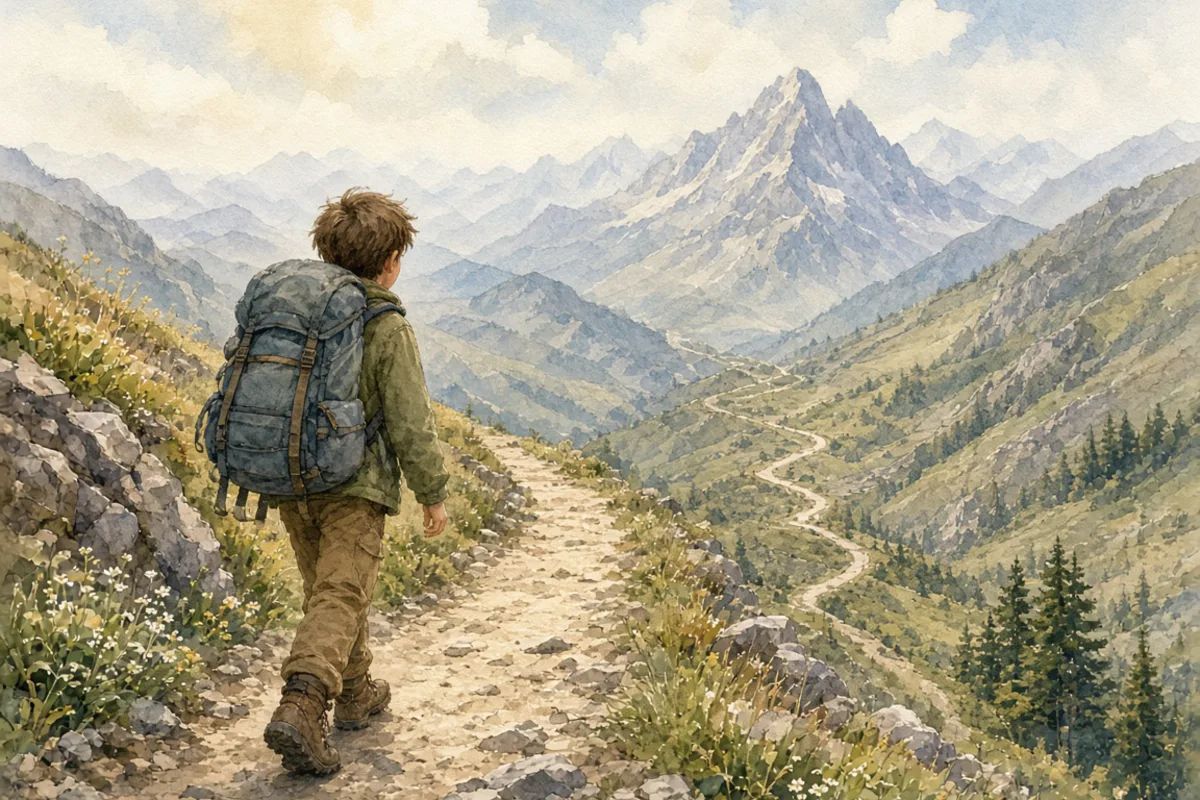 插画：任重道远，担子很重，路程又长，比喻责任重大，需要长期奋斗