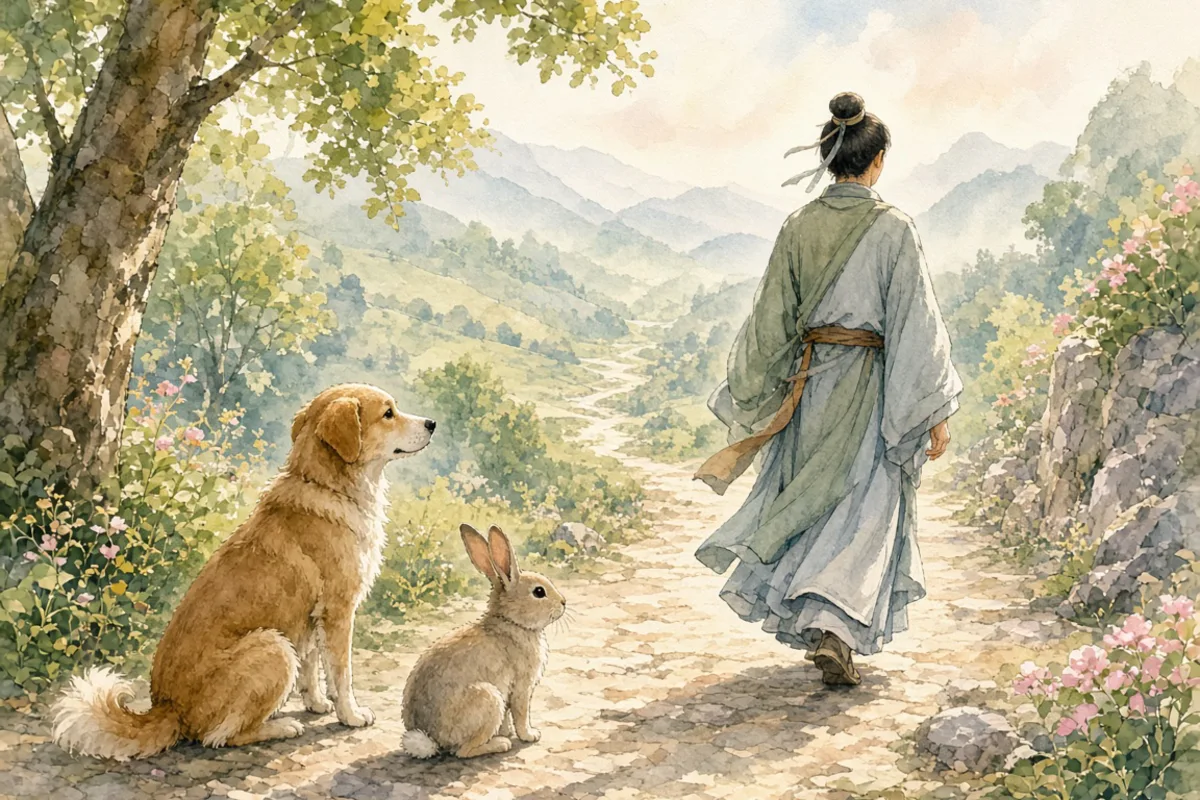 插画：兔死狗烹，比喻事情成功后，把出过力的人抛弃或杀掉