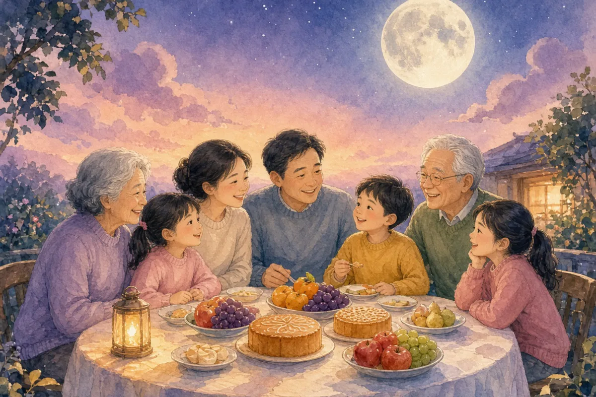 插画：团团圆圆，形容团聚在一起