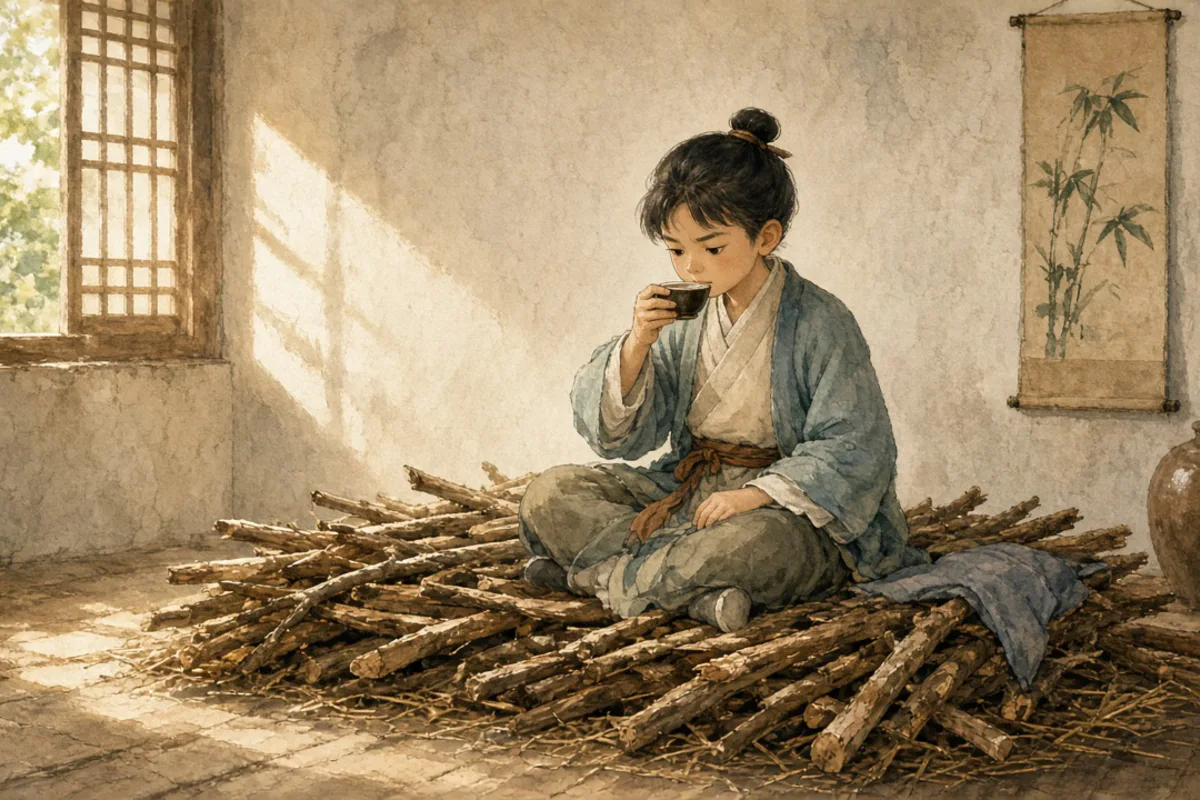 插画：卧薪尝胆，形容人刻苦自励，发奋图强