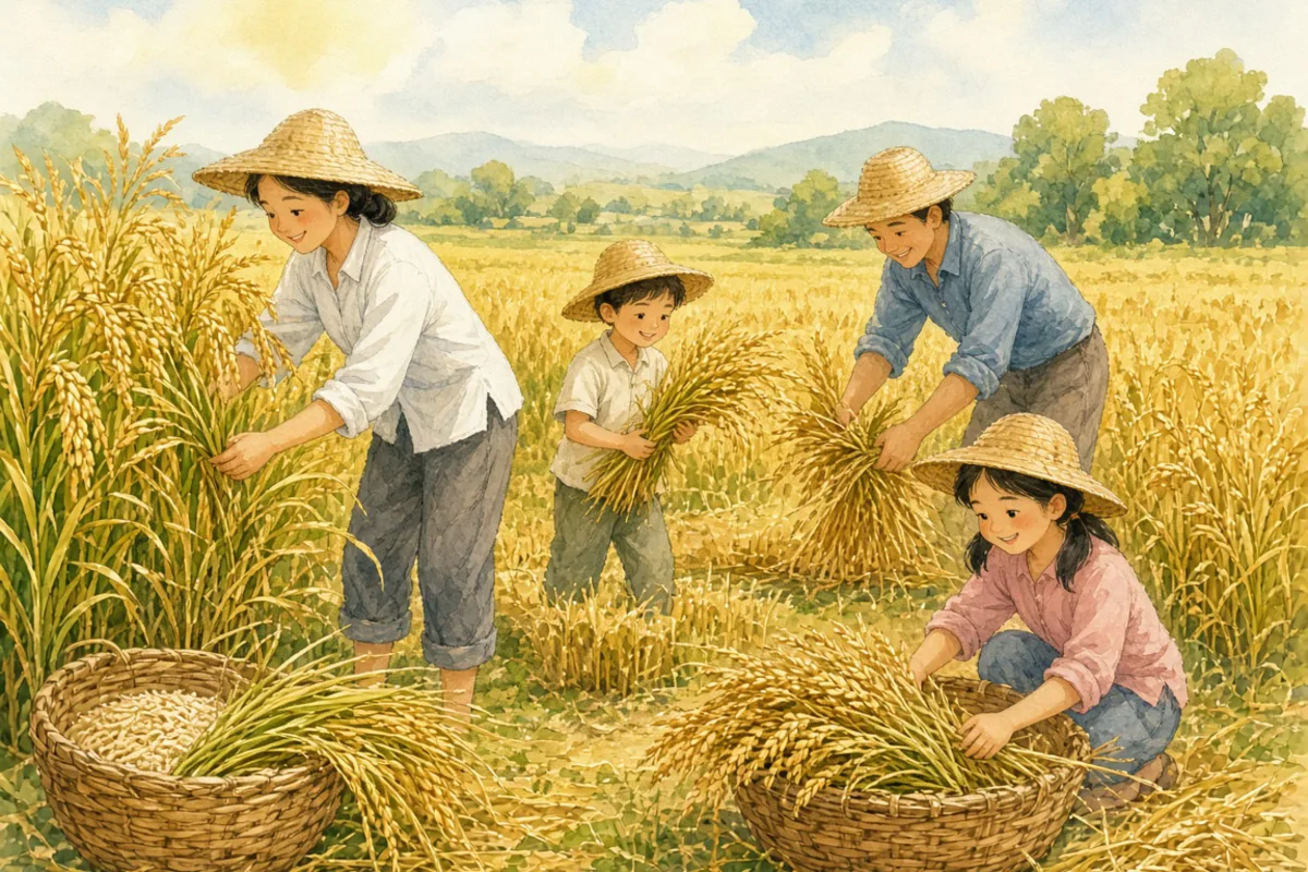插画：五谷丰登，形容粮食丰收