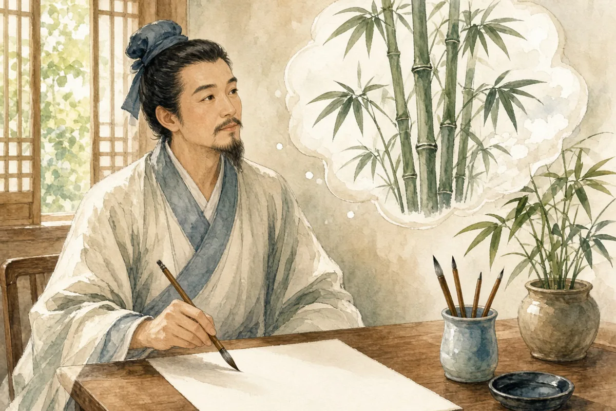 插画：胸有成竹，比喻做事之前已经有了把握和计划