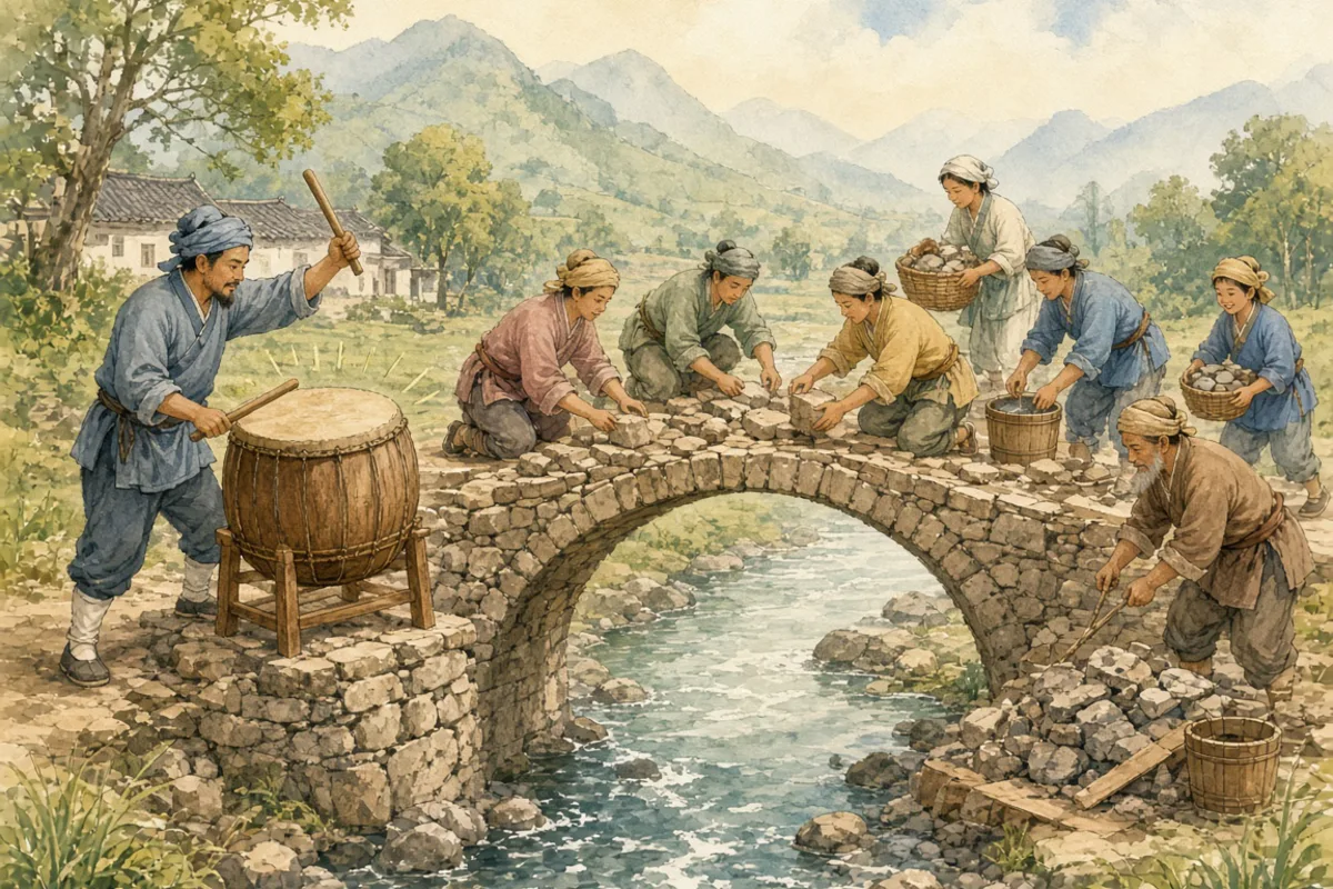 插画：一鼓作气，比喻趁劲头足的时候把事情一口气做完