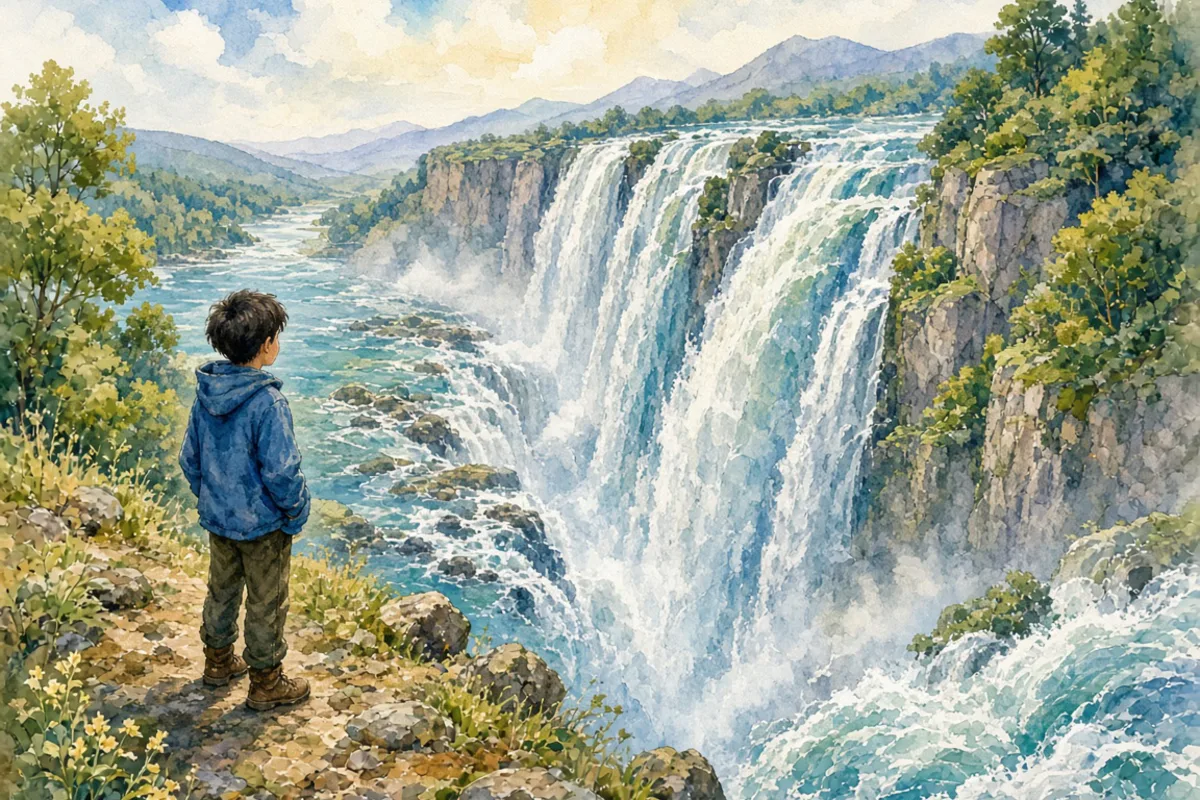 插画：一泻千里，形容江河水流迅速，也形容文笔奔放畅达