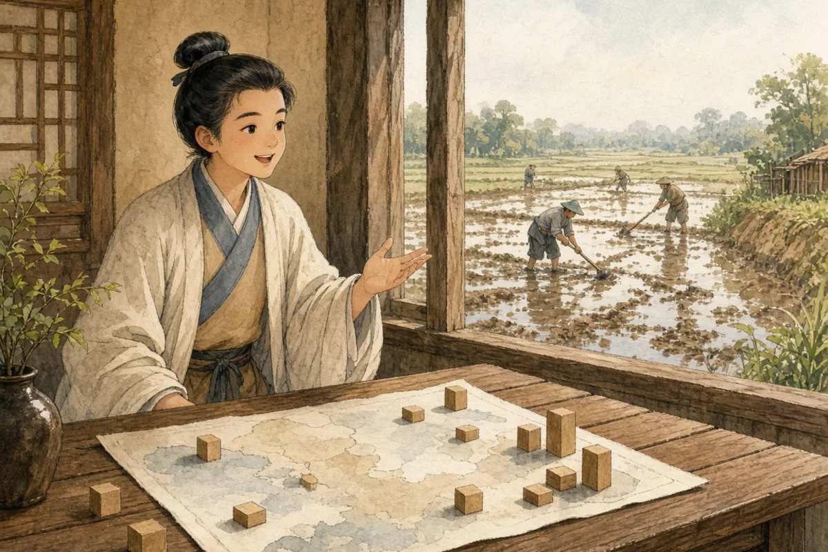 插画：纸上谈兵，比喻空谈理论，不能解决实际问题