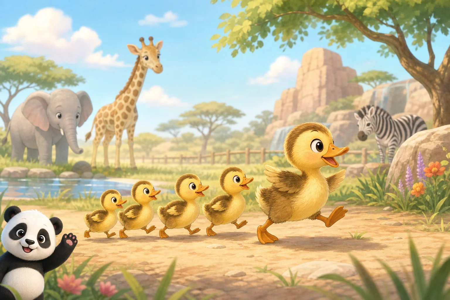 Ducklings Follow Their Mother