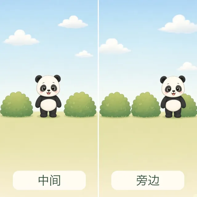 中间 — 旁边