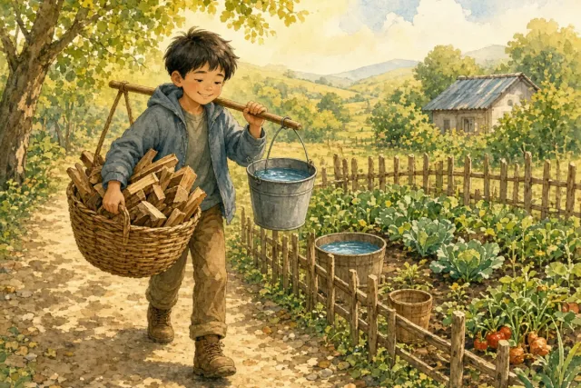 插画：吃苦耐劳，能经受艰苦困苦的生活