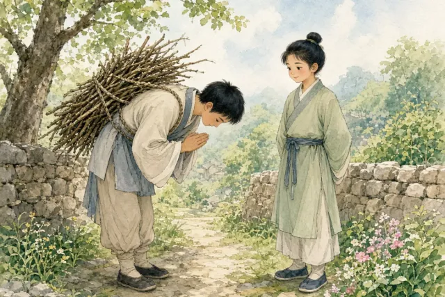 插画：负荆请罪，表示向人认错赔罪