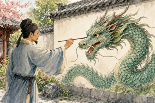 插画：画龙点睛，比喻在关键处加上一笔，使内容更加生动传神