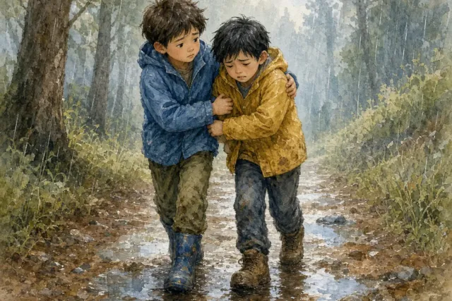 插画：患难与共，共同承担困难和危险