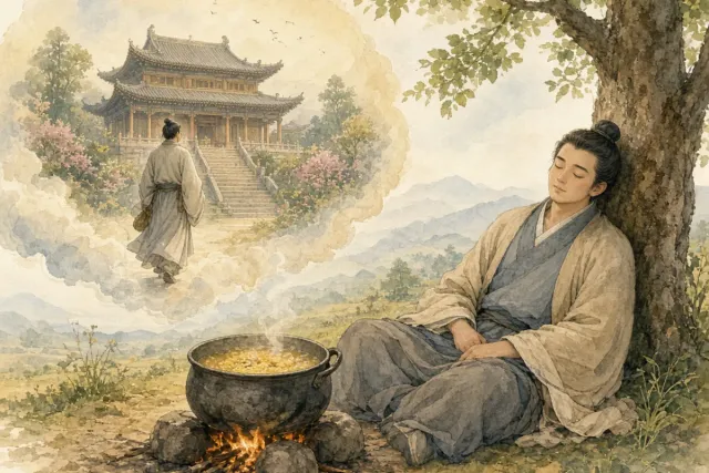 插画：黄粱一梦，比喻空想一场，不能实现