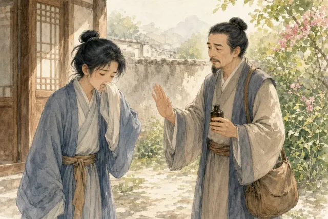插画：讳疾忌医，比喻怕人批评，不肯改正缺点