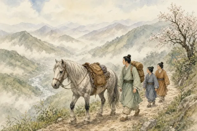 插画：老马识途，比喻有经验的人熟悉情况，能带路