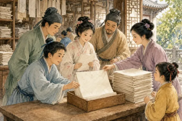 插画：洛阳纸贵，比喻著作广泛流传，人人争着阅读