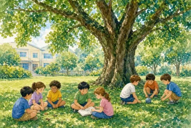 插画：绿树成荫，形容树木枝叶茂密，遮住阳光