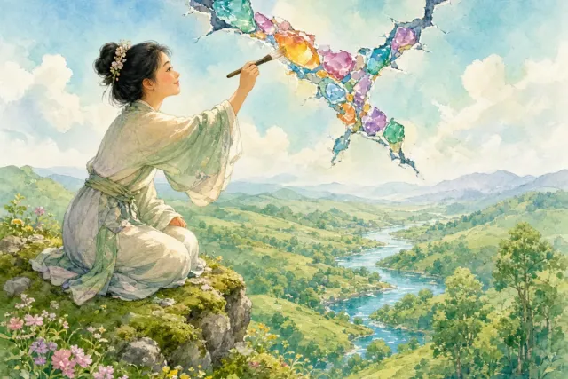 插画：女娲补天，比喻设法补救已经出现的漏洞或灾难