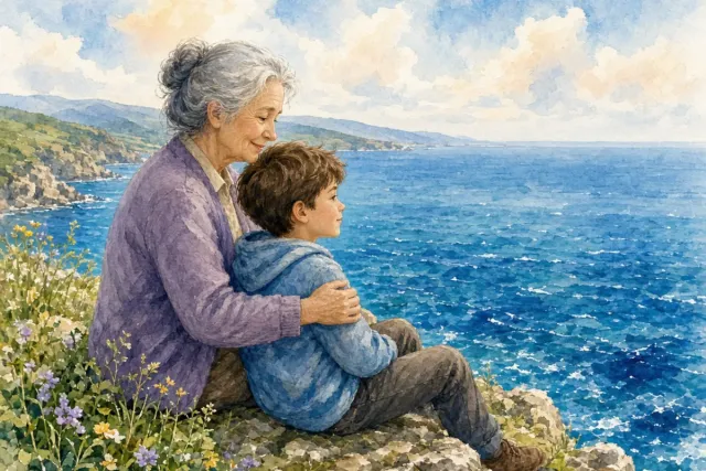 插画：情深似海，形容情爱深厚，像大海一样