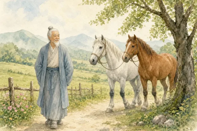 插画：塞翁失马，比喻一时受到损失，也许会因此得到好处。坏事里可能藏着好事