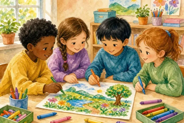 插画：团结友爱，和睦相处，互相爱护