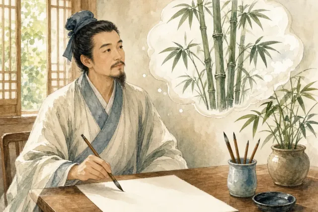 插画：胸有成竹，比喻做事之前已经有了把握和计划