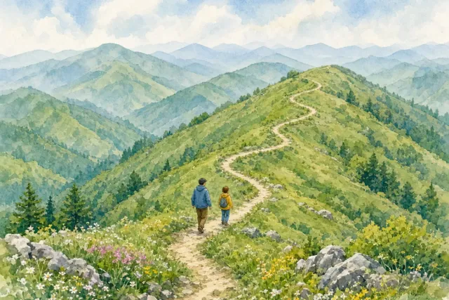 插画：羊肠小道，形容狭窄弯曲的小路