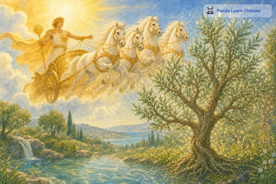 她的双脚深深地扎根于土地之中，她的身体逐渐变成了树干，她的手臂变成了树枝，她的头发变成了树叶。眨眼之间，达芙妮就变成了一棵美丽的月桂树。