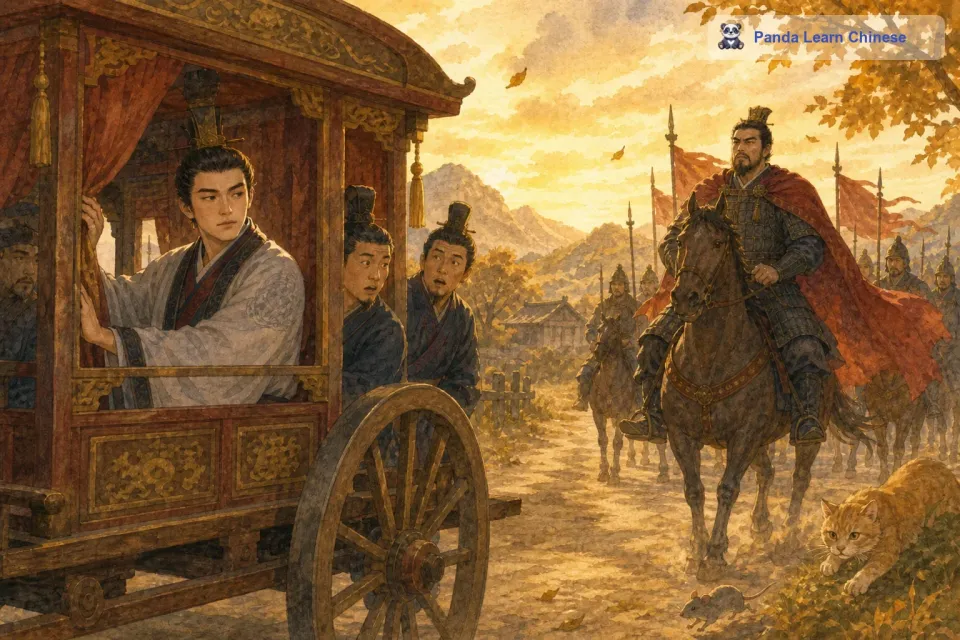 这话传到了蔺相如耳朵里，蔺相如就尽量避开廉颇，不跟他见面。有一次，蔺相如坐车出去，远远看见廉颇骑着高头大马过来了，他赶紧叫车夫把车往回赶。蔺相如手下的人可看不顺眼了，他们对蔺相如说：“您见了廉颇像老鼠见了猫似的，为什么要怕他呢！