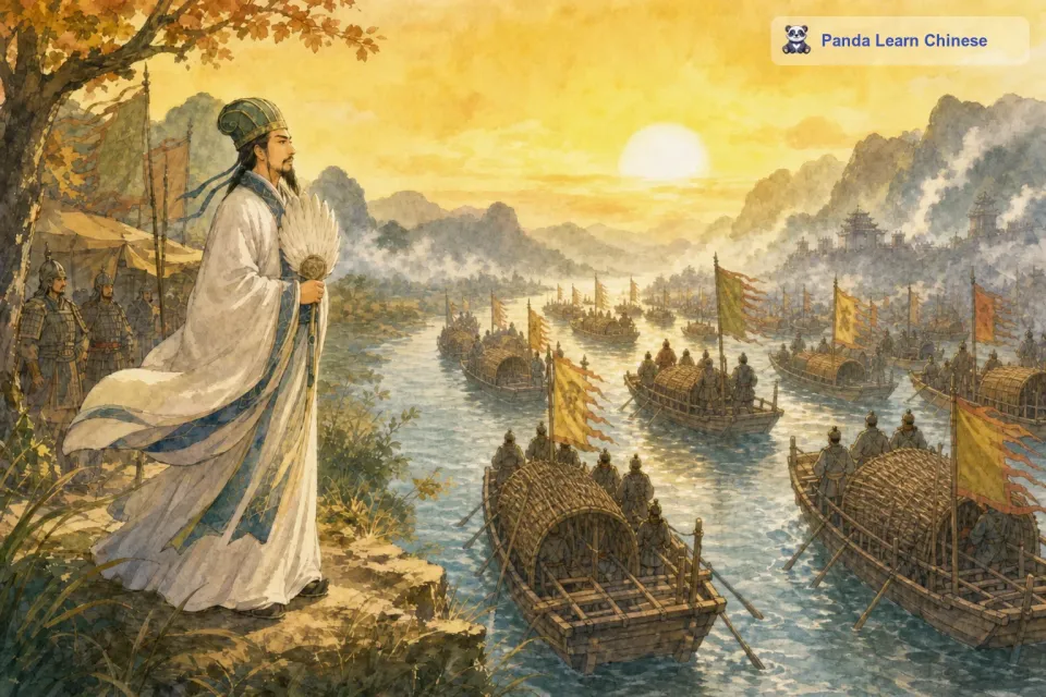 很快，草船的一侧就插满了箭。诸葛亮又命士兵们把船掉过头来，让另一侧也受箭。等到两边的草人都插满了箭，诸葛亮才下令让士兵们开船回营。