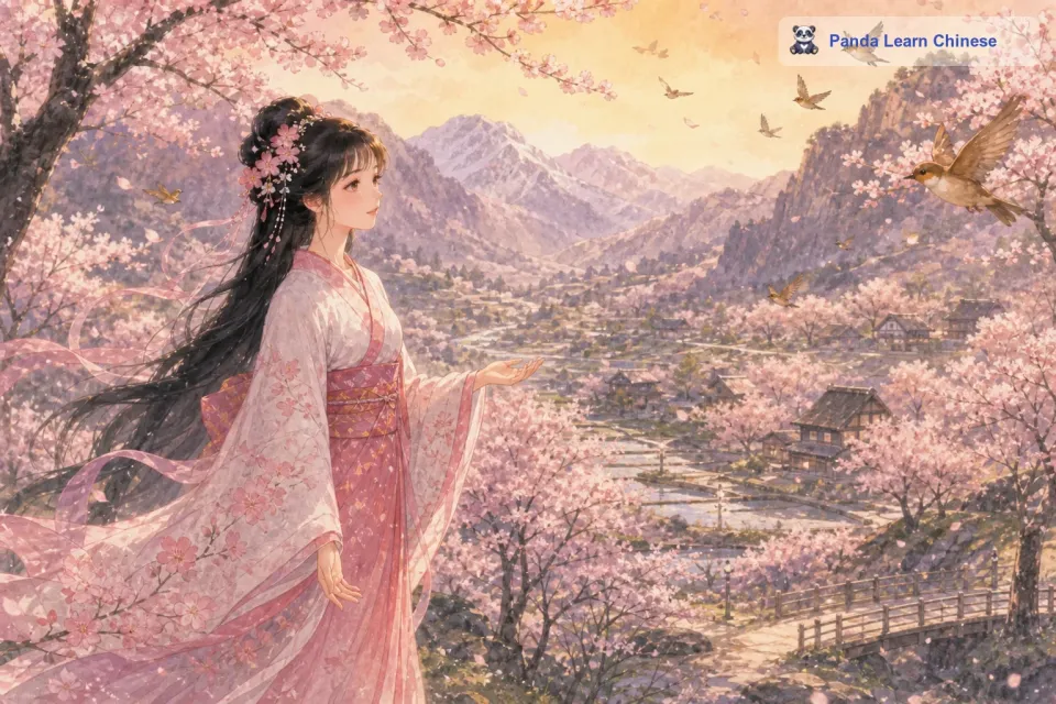 鸟儿在樱花林中穿梭，叽叽喳喳地唱着歌，仿佛在为樱花仙子的魔法和这美丽的景色欢呼。从此以后，每到春天，这个山谷都会被樱花仙子的魔法变成最美丽的地方，人们也会来到这里欣赏樱花，感受春天的气息。