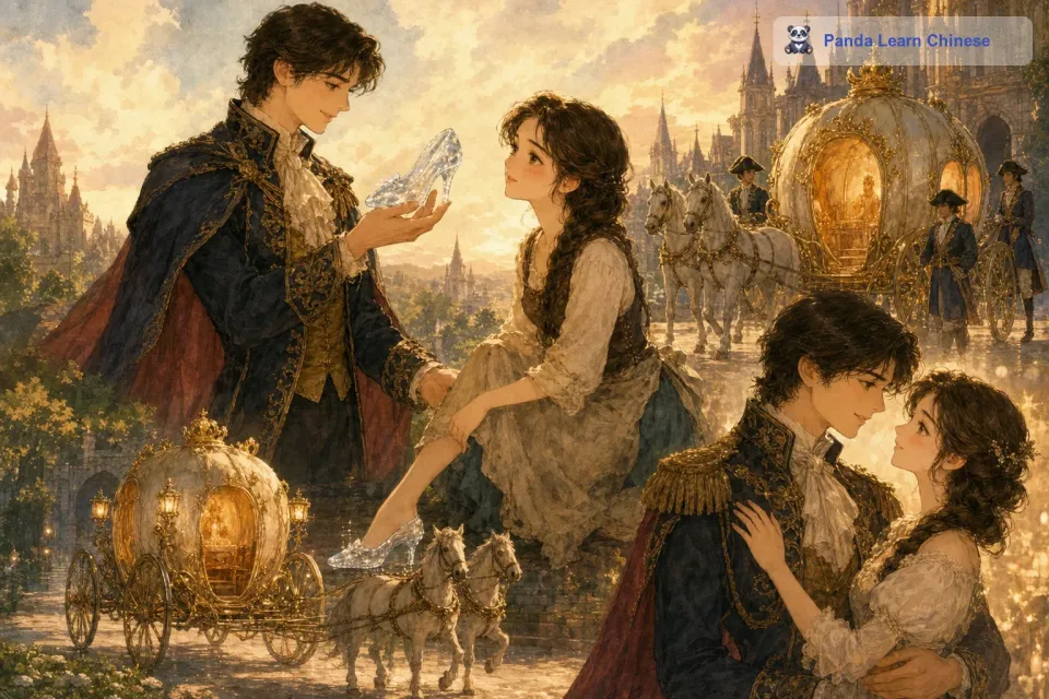 王子捡起水晶鞋，决定要找到这位美丽的姑娘。最后，王子凭借着水晶鞋找到了灰姑娘，他们幸福地生活在了一起。而那辆南瓜马车，也成为了这个美好故事中的传奇。