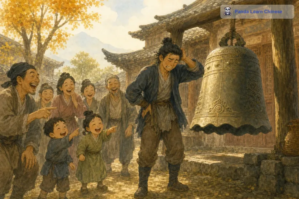 他以为捂住自己的耳朵就可以掩盖钟声，却不知道别人依然可以听到。这个故事告诉我们，不要自欺欺人，做了坏事想让别人不知道是不可能的，最终只能是自己欺骗自己，落得一个被人抓住的下场。