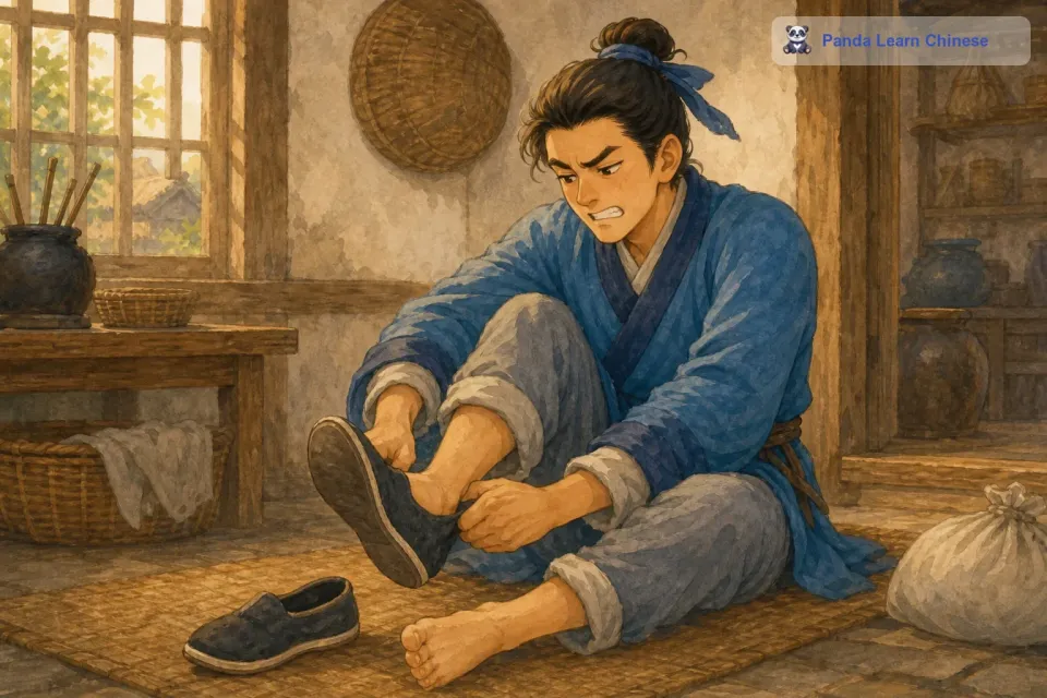 他试了好几次，都没法把脚舒服地塞进鞋子里。这时候，要是一般人啊，可能就会考虑把鞋子拿去换一双大一点的，或者干脆把鞋子送给别人，再去买一双合适的。可是这个郑国人不这么想，他满脑子只想着一定要穿上这双已经买好的鞋子。
