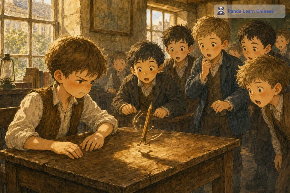 汤姆有些生气，他把铅笔放在桌子上，铅笔又开始跳舞了。同学们都惊讶地叫了起来，他们从来没有见过这么神奇的事情。