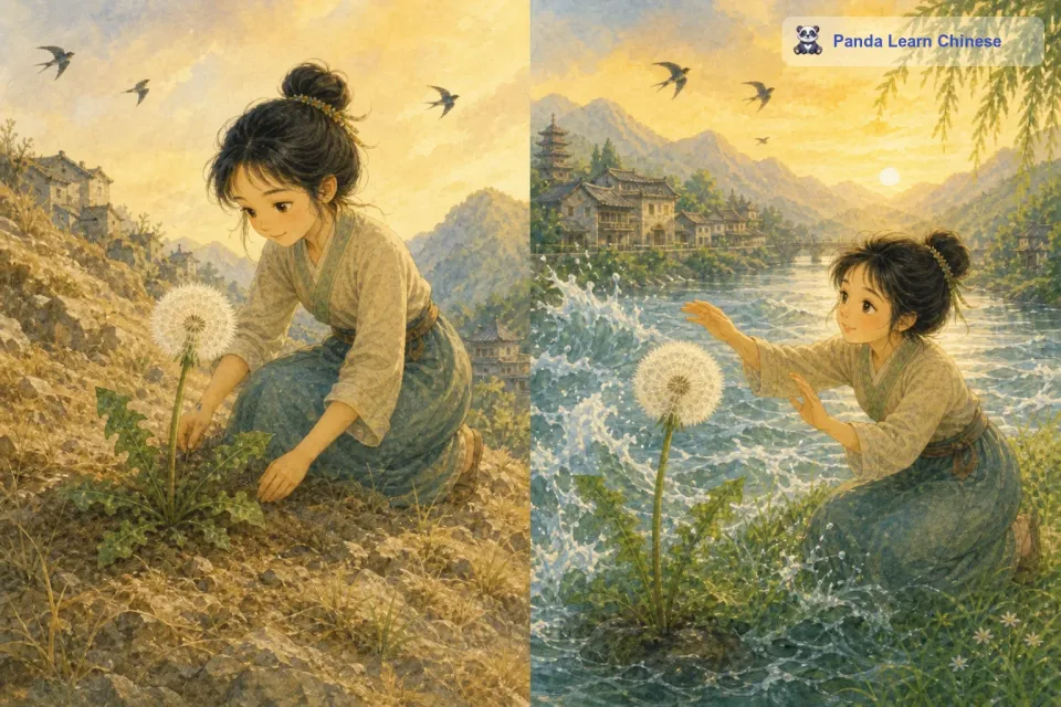 种子们落在了不同的地方，它们开始了新的生活。在山坡上的种子，努力地扎根在贫瘠的土地里，虽然土壤很干，但是它顽强地生长着。在河边的种子，要时刻提防着河水的泛滥，但是它也没有放弃。