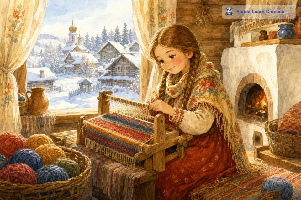 在俄罗斯的一个小村庄里，住着一个善良的小女孩叫冬妮娅。她心灵手巧，特别喜欢编织。