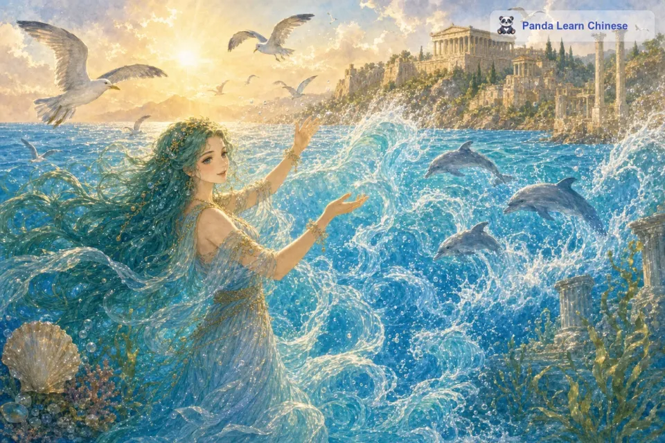 最后，这些浪花纷纷涌向大海。它们拍打着海面，发出欢快的声音。原本平静的大海因为这些浪花变得充满生机。