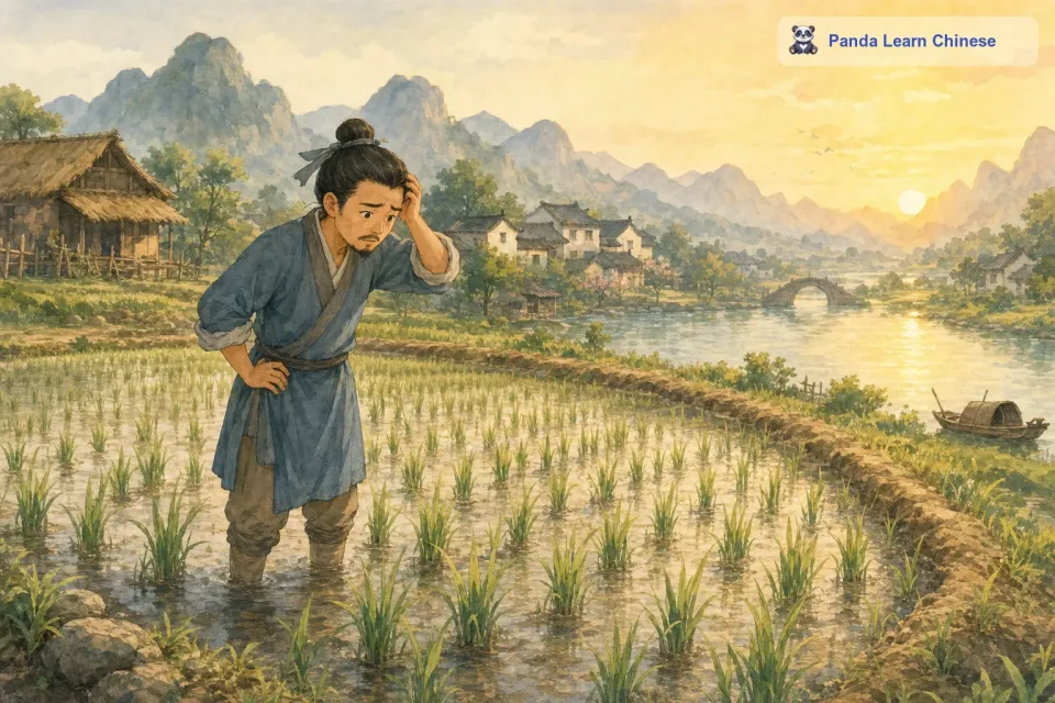 从前，有一个宋国人，他总是担心自己田里的禾苗长得太慢。每天，他都会到田里去看禾苗，看着那些矮小的禾苗，他心里十分焦急。
