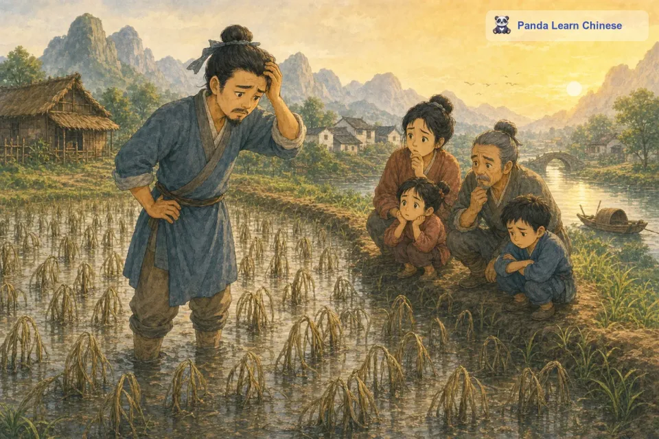 家人跑到田里一看，发现那些被拔过的禾苗都已经枯萎了。因为禾苗的根被拔起，离开了土壤，无法再吸收养分和水分，所以都活不成了。家人都非常难过，而那个宋国人也后悔不已，他意识到自己急于求成，反而害死了所有的禾苗。