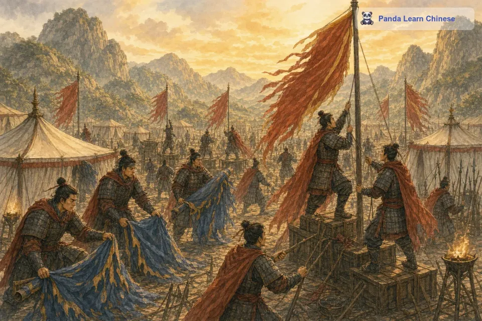 这时候，韩信预先埋伏在赵军营地附近的两千奇兵，趁着赵军大营空虚，迅速冲进赵军营地，把赵军的旗帜全部拔掉，换上了汉军的旗帜。赵军士兵看到自己的大营插满了汉军的旗帜，以为自己的营地已经被汉军占领了，顿时阵脚大乱。