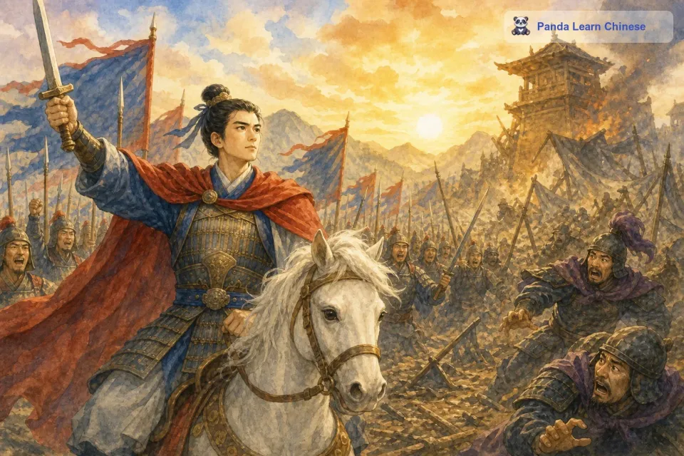 而韩信率领着背水一战的士兵们则趁势反击，两面夹击之下，赵军全面溃败。韩信就这样以少胜多，取得了这场战役的胜利。这个故事告诉我们，在面对困难的时候，有时候看似绝境，只要有勇气、智慧和决心，就能创造出意想不到的胜利。